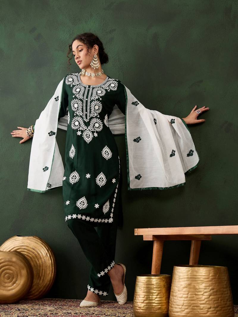 Color Set 8502 Cotton Chikankari Kurti Bottom With Dupatta