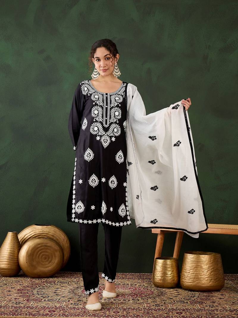 Color Set 8502 Cotton Chikankari Kurti Bottom With Dupatta