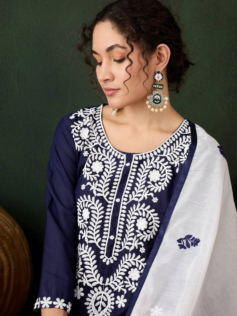 Color Set 8502 Cotton Chikankari Kurti Bottom With Dupatta
