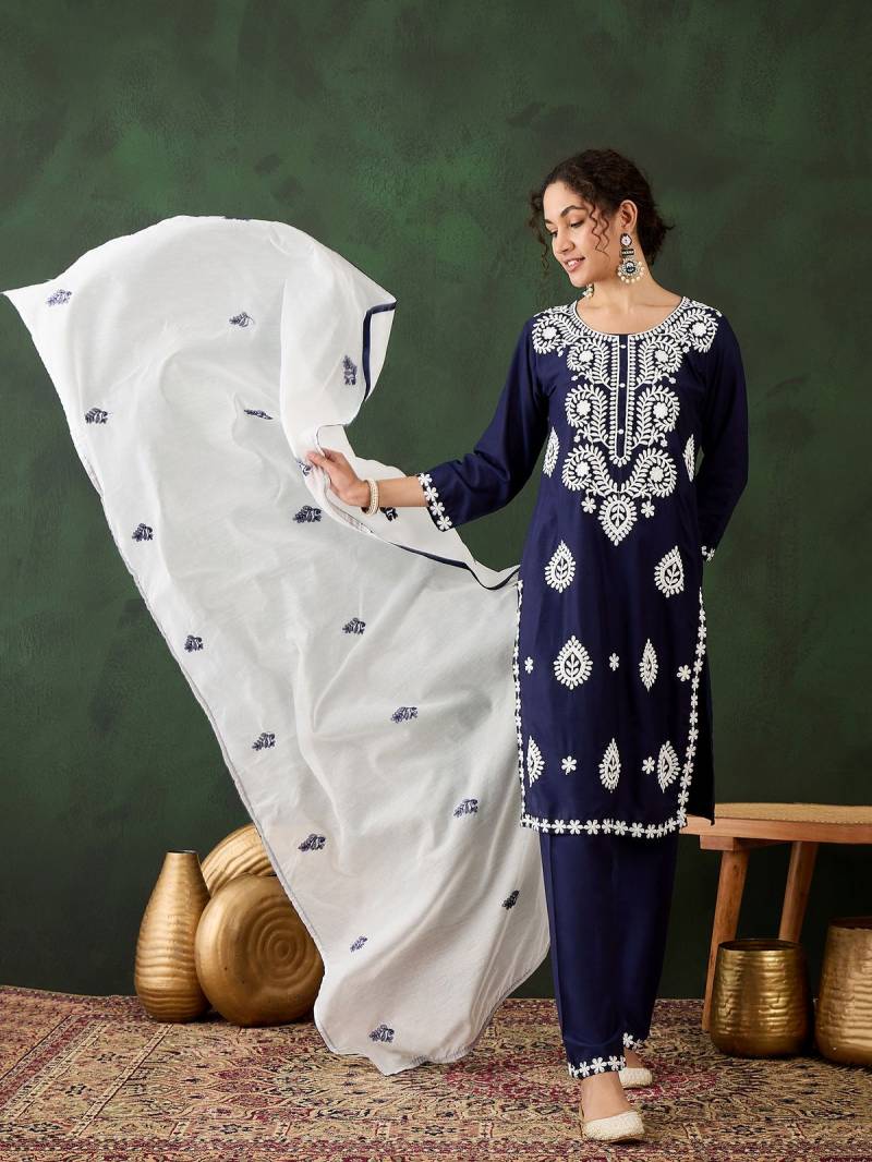 Color Set 8502 Cotton Chikankari Kurti Bottom With Dupatta