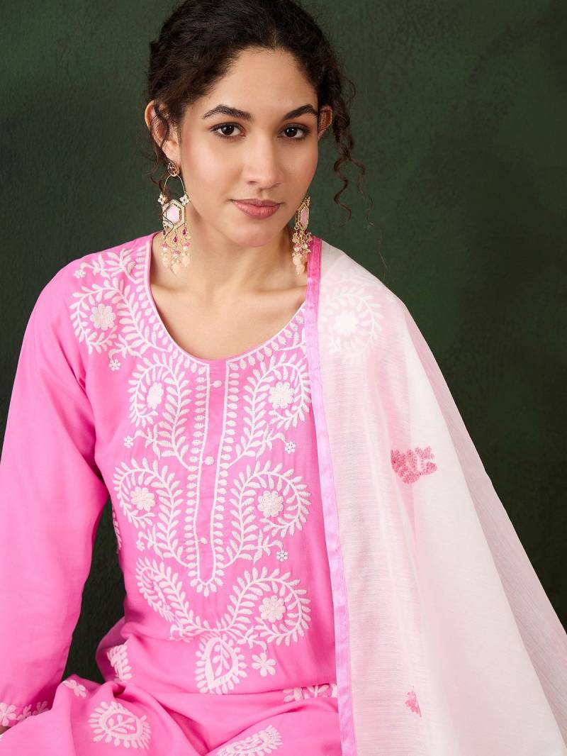 Color Set 8502 Cotton Chikankari Kurti Bottom With Dupatta