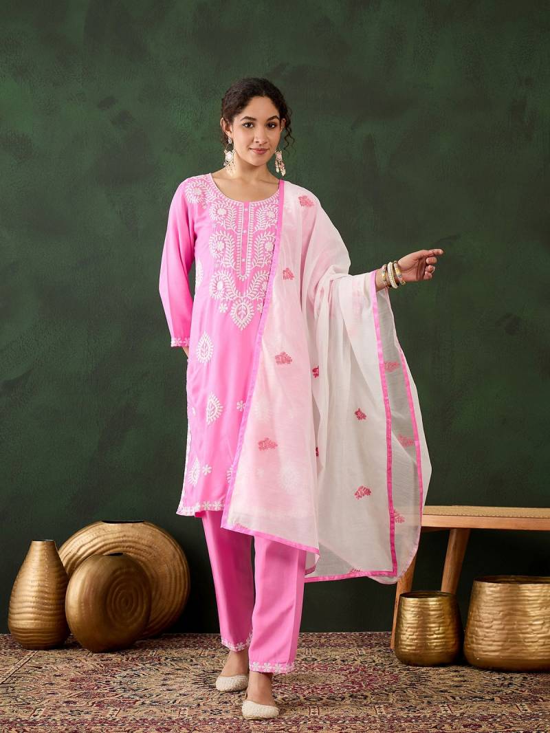 Color Set 8502 Cotton Chikankari Kurti Bottom With Dupatta