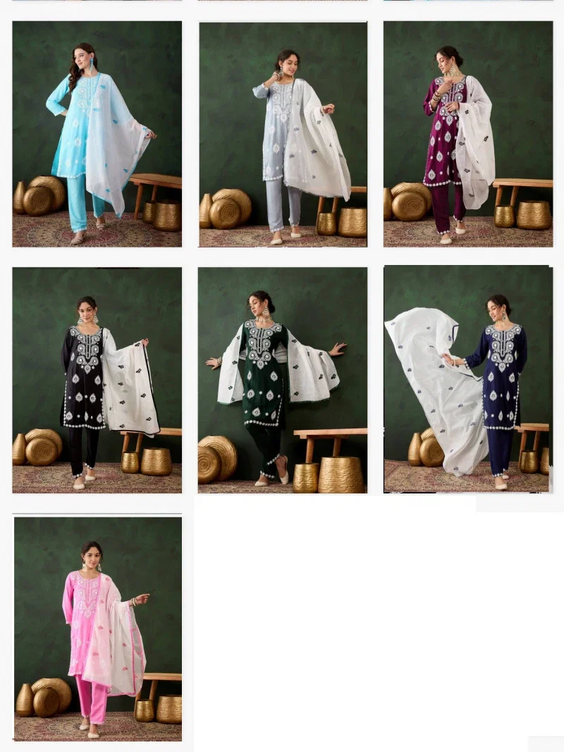 Color Set 8502 Cotton Chikankari Kurti Bottom With Dupatta