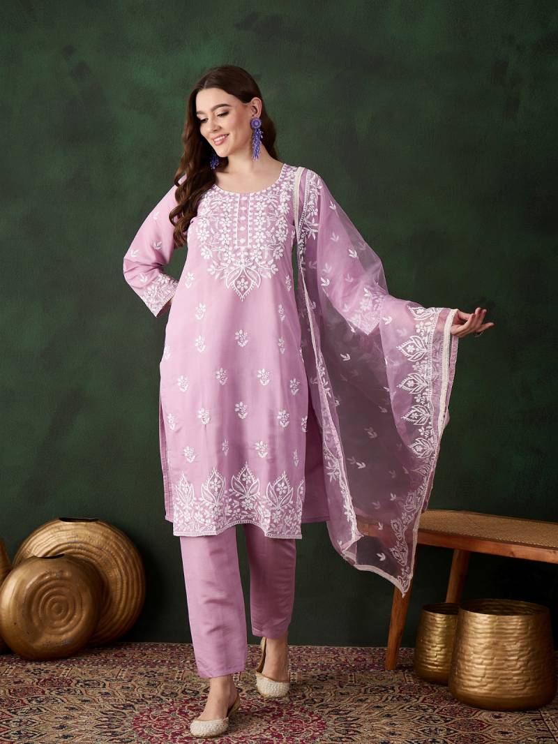 Color Set 8503 Roman Silk Embroidered Kurti Bottom With Dupatta