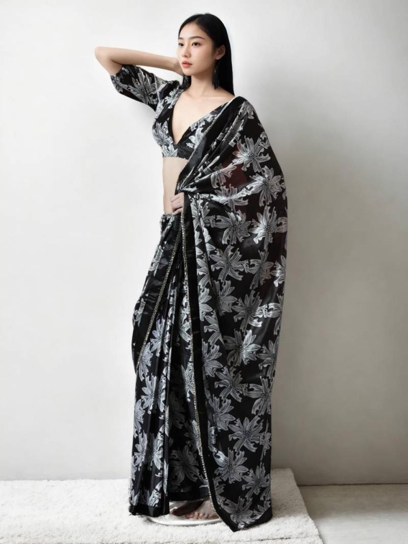Vt 705 Digital Printed Chinon Silk Stylish Saree Collection