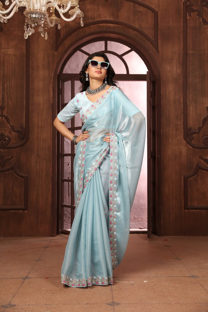 Sundari Party Wear Double Sequnce Worked Jimmy Chhoo saree with Un Stitched Blouse 