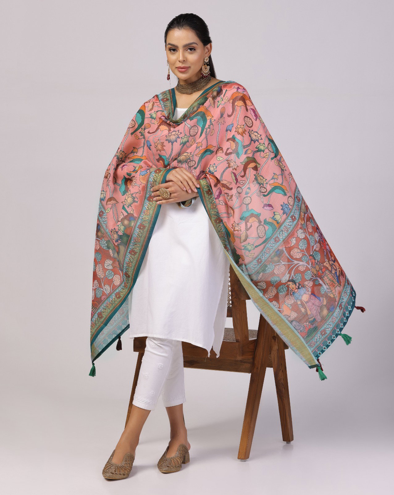 James 10 kalamkari Linen Zari Patta Dupatta Collection