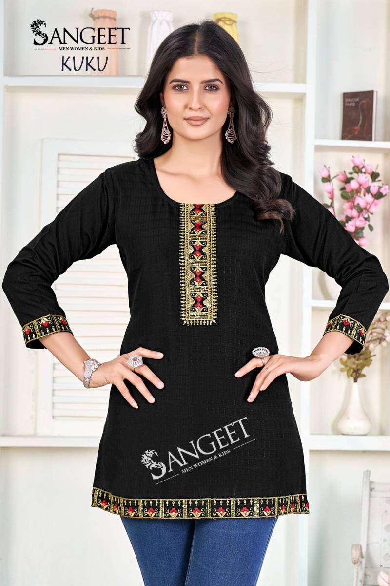 Sangeet Kuku Rayon Multi Embroidered Short Kurti Collection