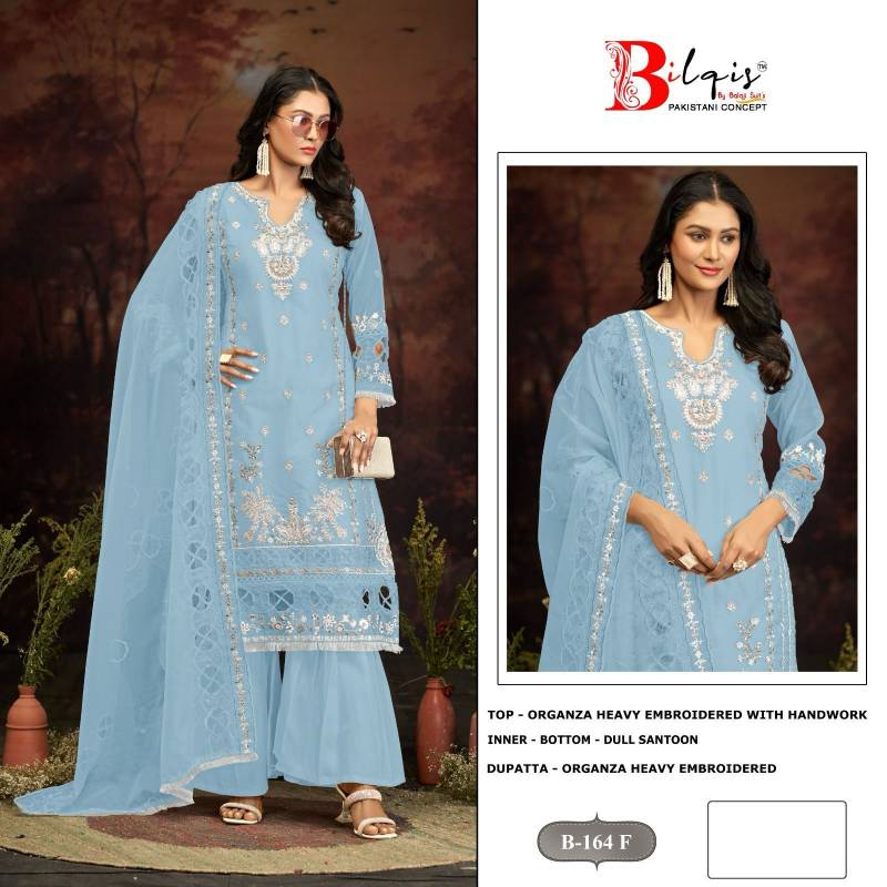 Bilqis B 164 C To F Organza Pakistani Salwar Kameez Collection