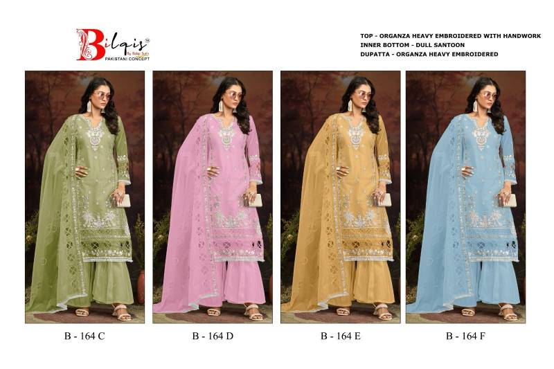 Bilqis B 164 C To F Organza Pakistani Salwar Kameez Collection