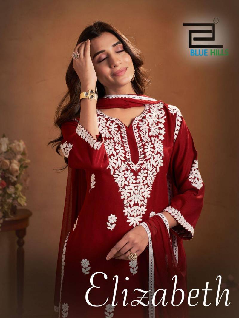 Blue Hills Elizabeth Rayon White Thread Work Kurti Bottom With Dupatta