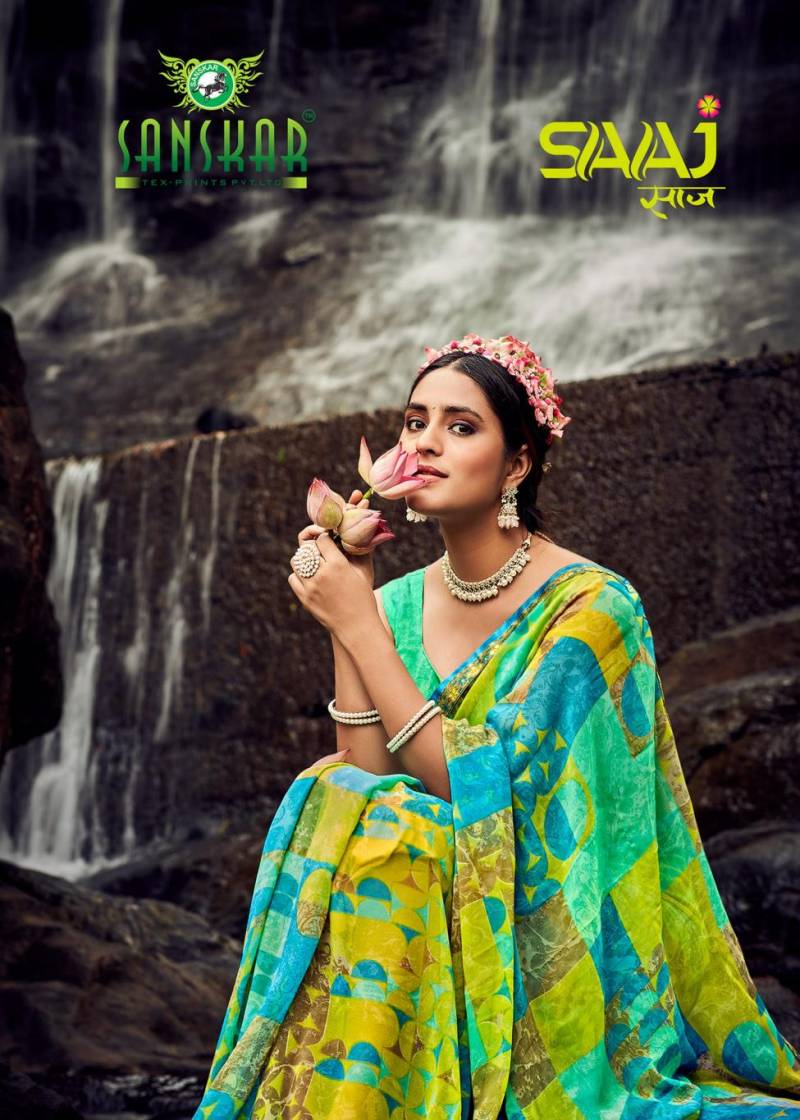 Sanskar Saaj Georgette With Digital Foil Printed Saree Collection