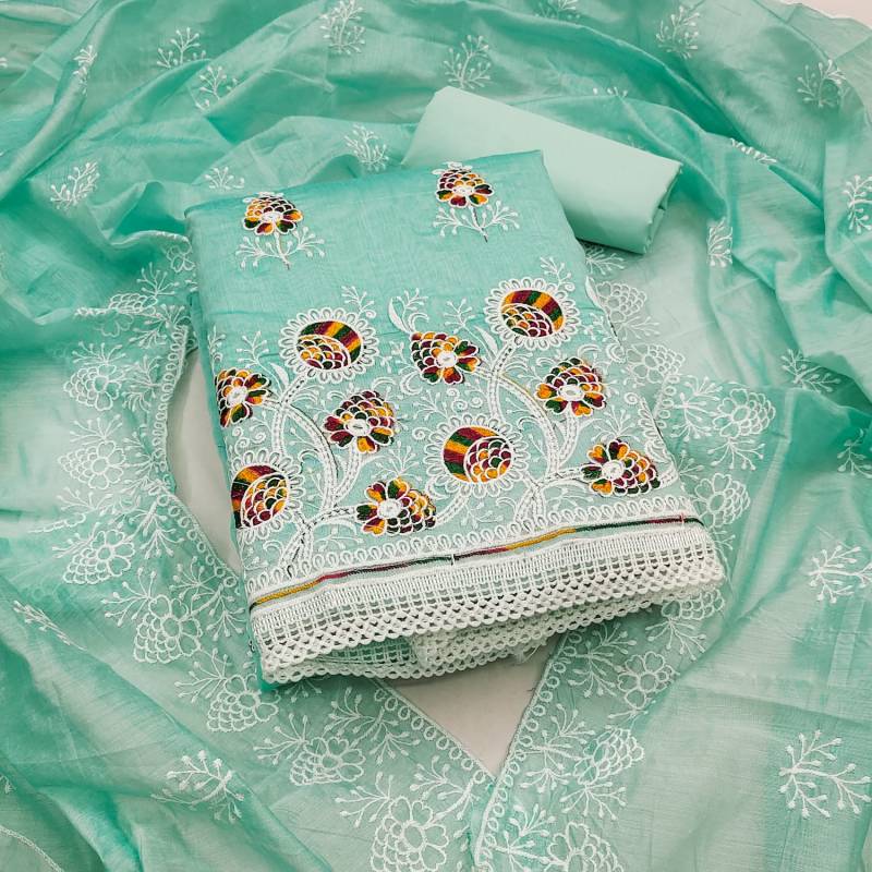 Color Set 9033 Embroidered Chanderi Cotton Dress Material