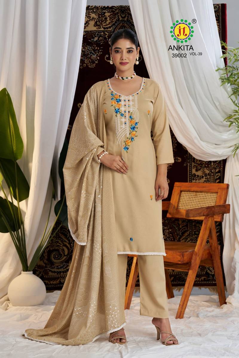 Jt Ankita Vol 39 Rayon Printed Dress Material Collection