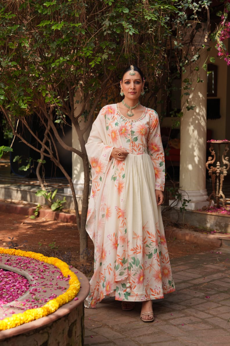 Tanyaa P 201 Cotton Handwork Touchup Anarkali Readymade Collection