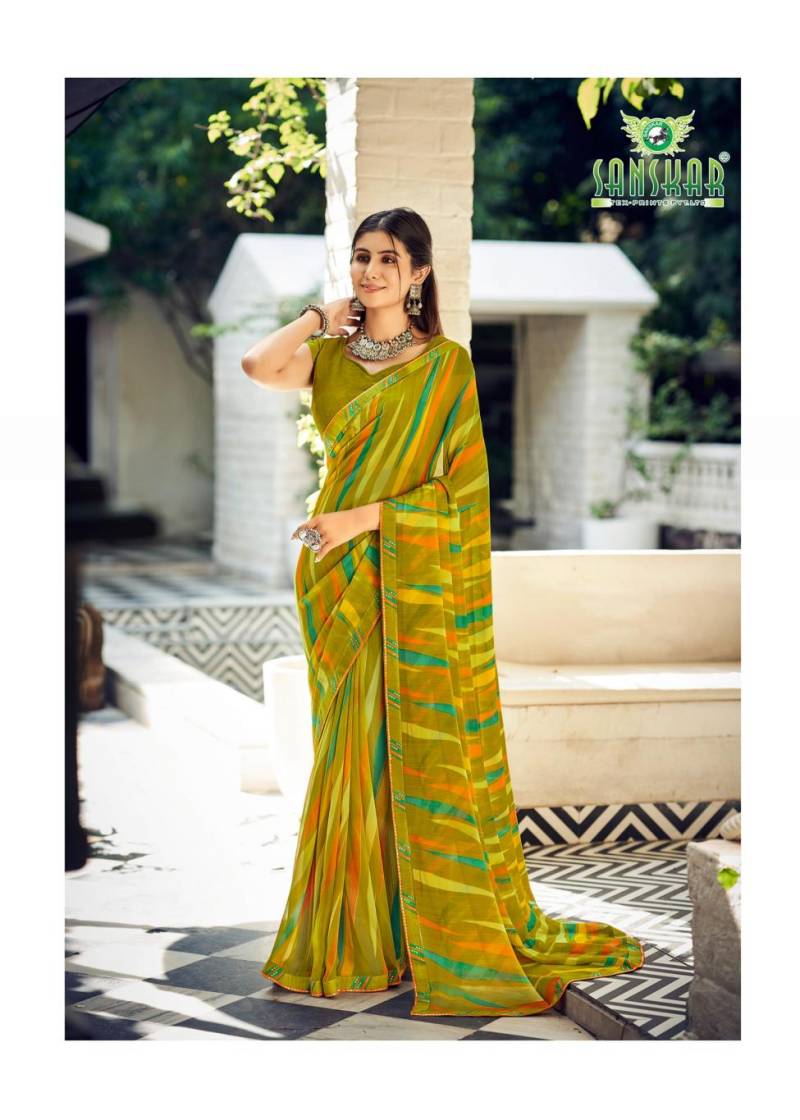 Sanskar Bhagyashree Georgette With Digital Printed Foil Border Saree