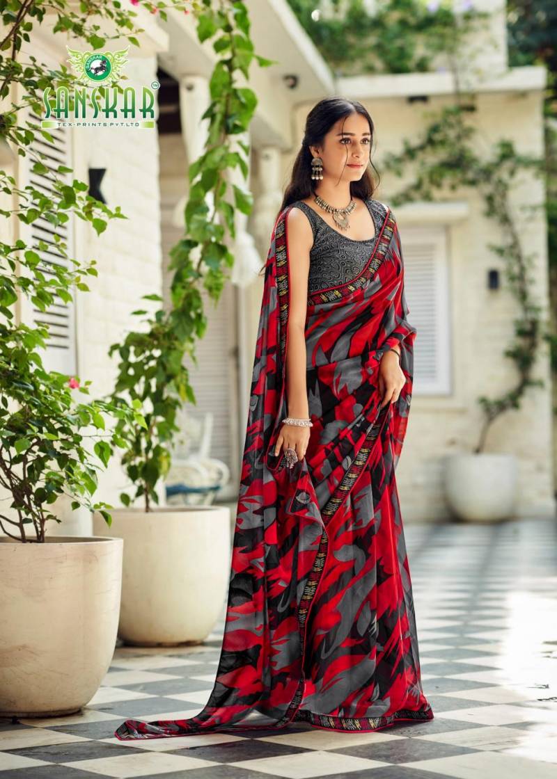 Sanskar Bhagyashree Georgette With Digital Printed Foil Border Saree