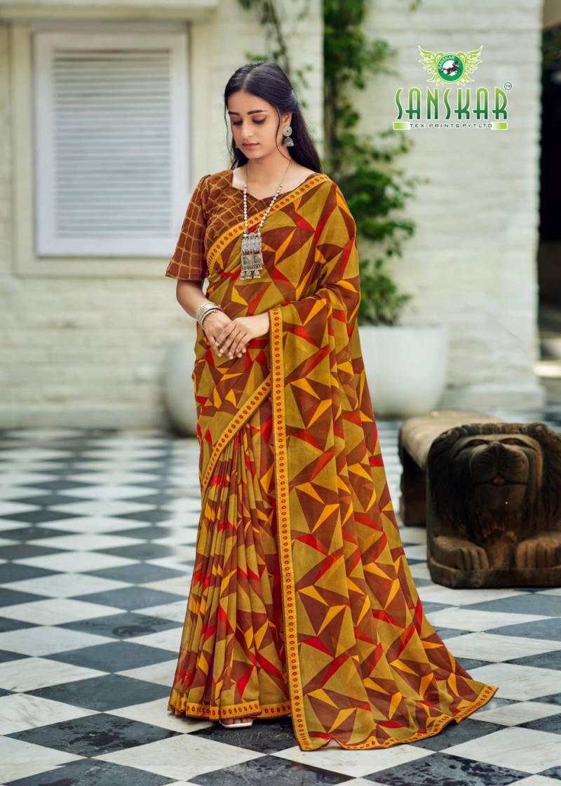 Sanskar Bhagyashree Georgette With Digital Printed Foil Border Saree