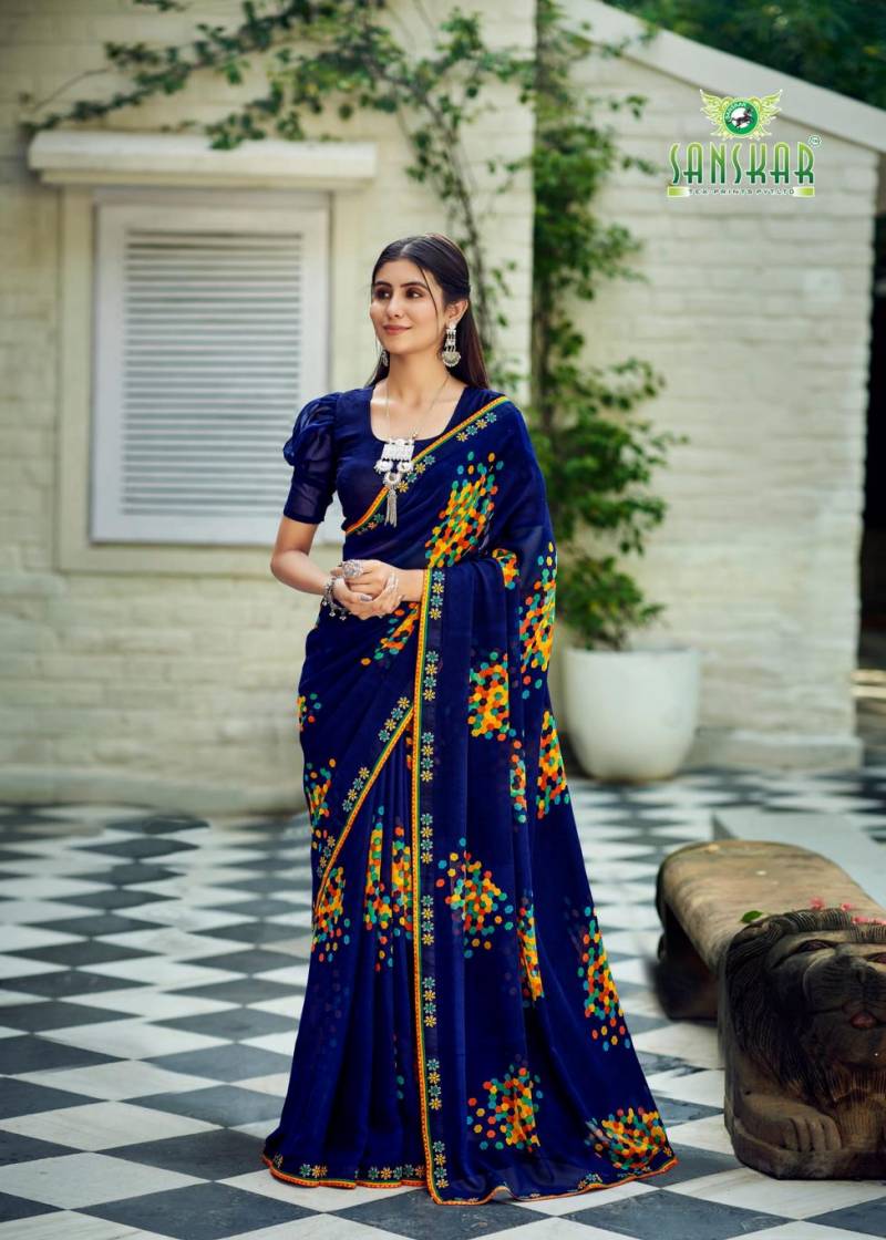 Sanskar Bhagyashree Georgette With Digital Printed Foil Border Saree