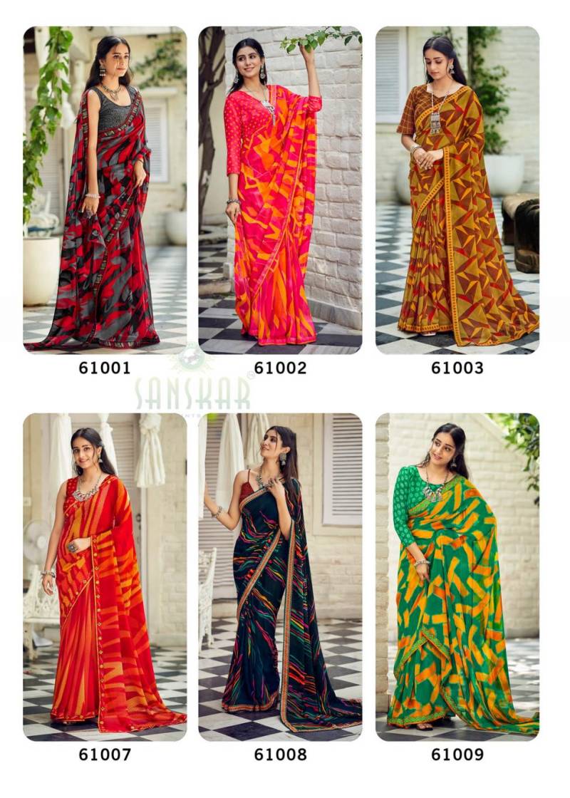 Sanskar Bhagyashree Georgette With Digital Printed Foil Border Saree