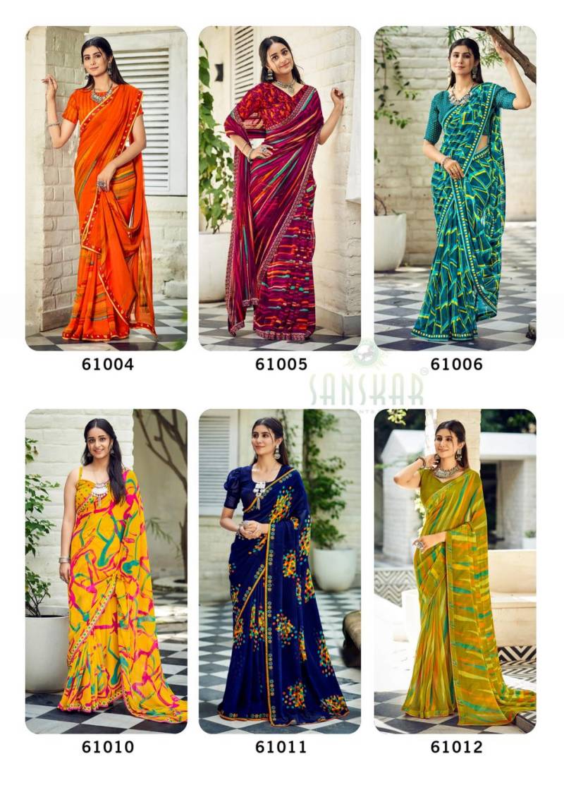 Sanskar Bhagyashree Georgette With Digital Printed Foil Border Saree