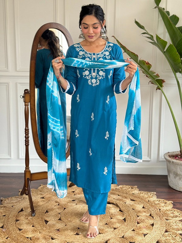 Navya Kurti 86 Party Wear Embroidery Worked Rayon Kurti with Pant and Dupatta Set 
