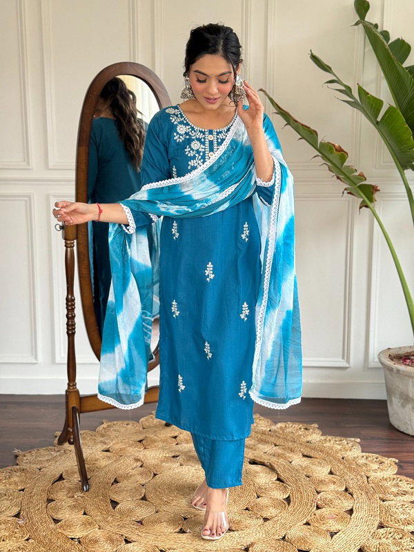 Navya Kurti 86 Party Wear Embroidery Worked Rayon Kurti with Pant and Dupatta Set 