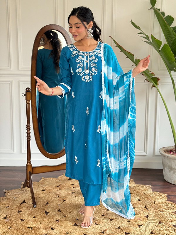 Navya Kurti 86 Party Wear Embroidery Worked Rayon Kurti with Pant and Dupatta Set 