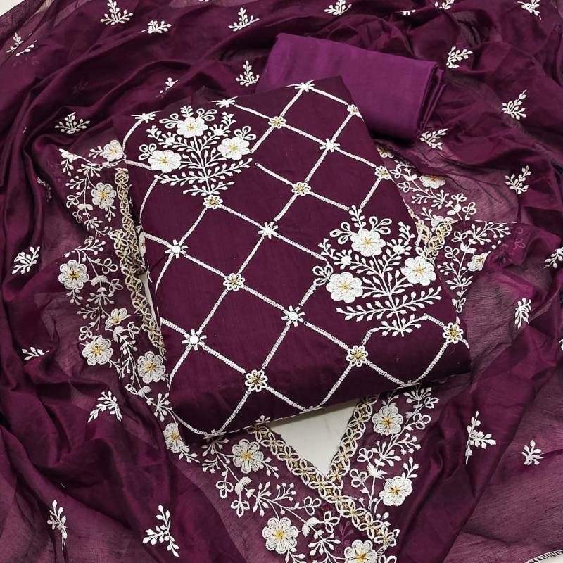 Color Set 9035 Embroidered Chanderi Cotton Dress Material Collection