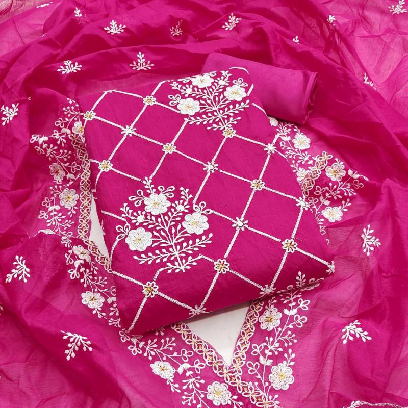 Color Set 9035 Embroidered Chanderi Cotton Dress Material Collection