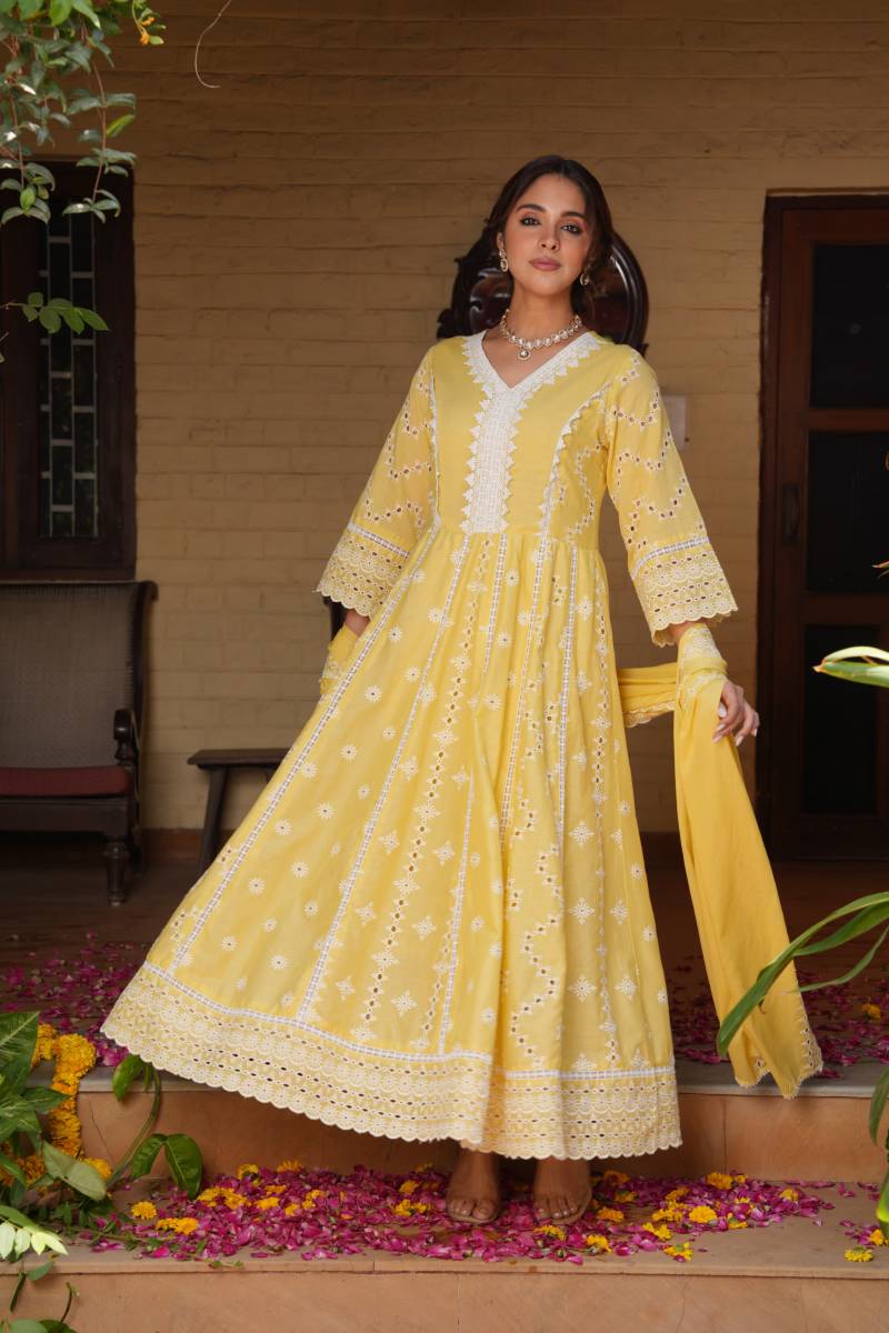 Tanyaa P 203 Cotton Handwork Touchup Anarkali Readymade Collection