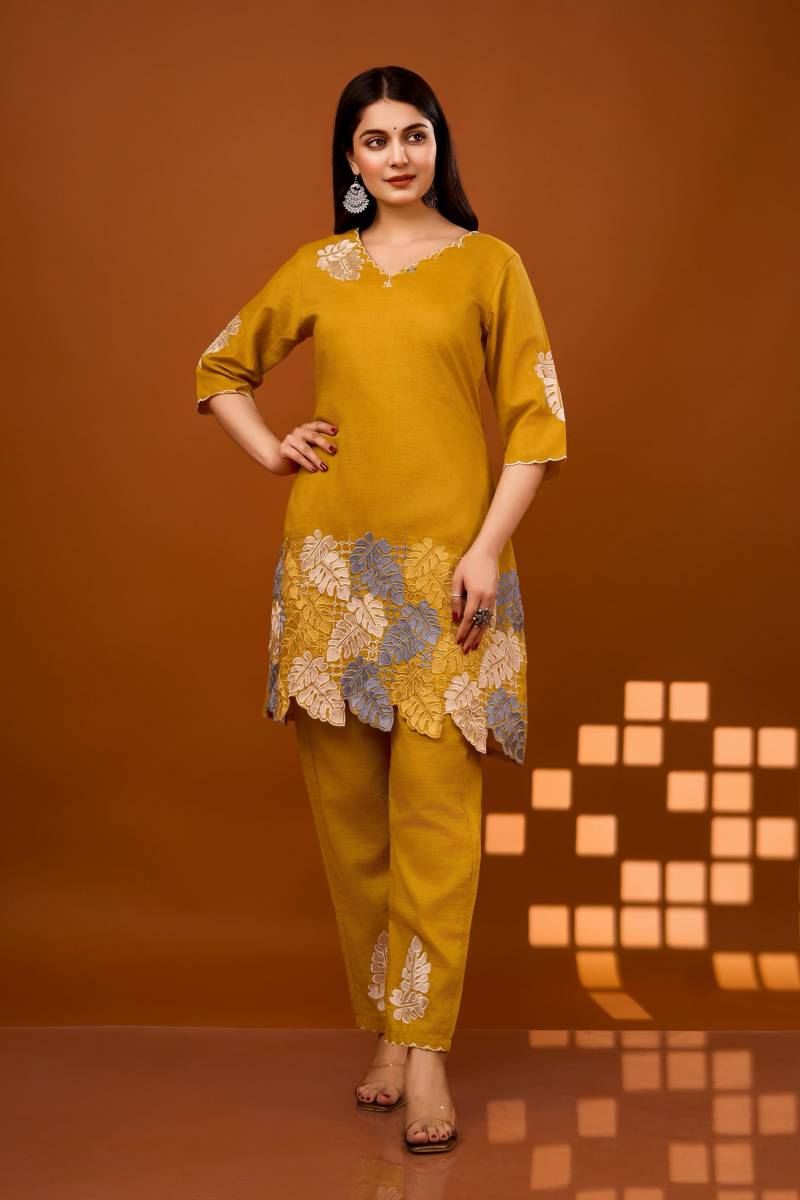 Afs White And Mustard Stylish Chinon Co Ords Set Collection