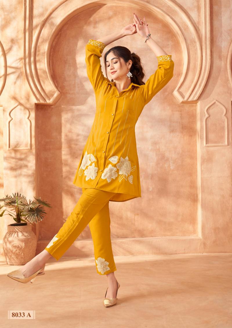 Afs 8026 And 8033 Beautiful Embroidered Chinon Co Ords Set