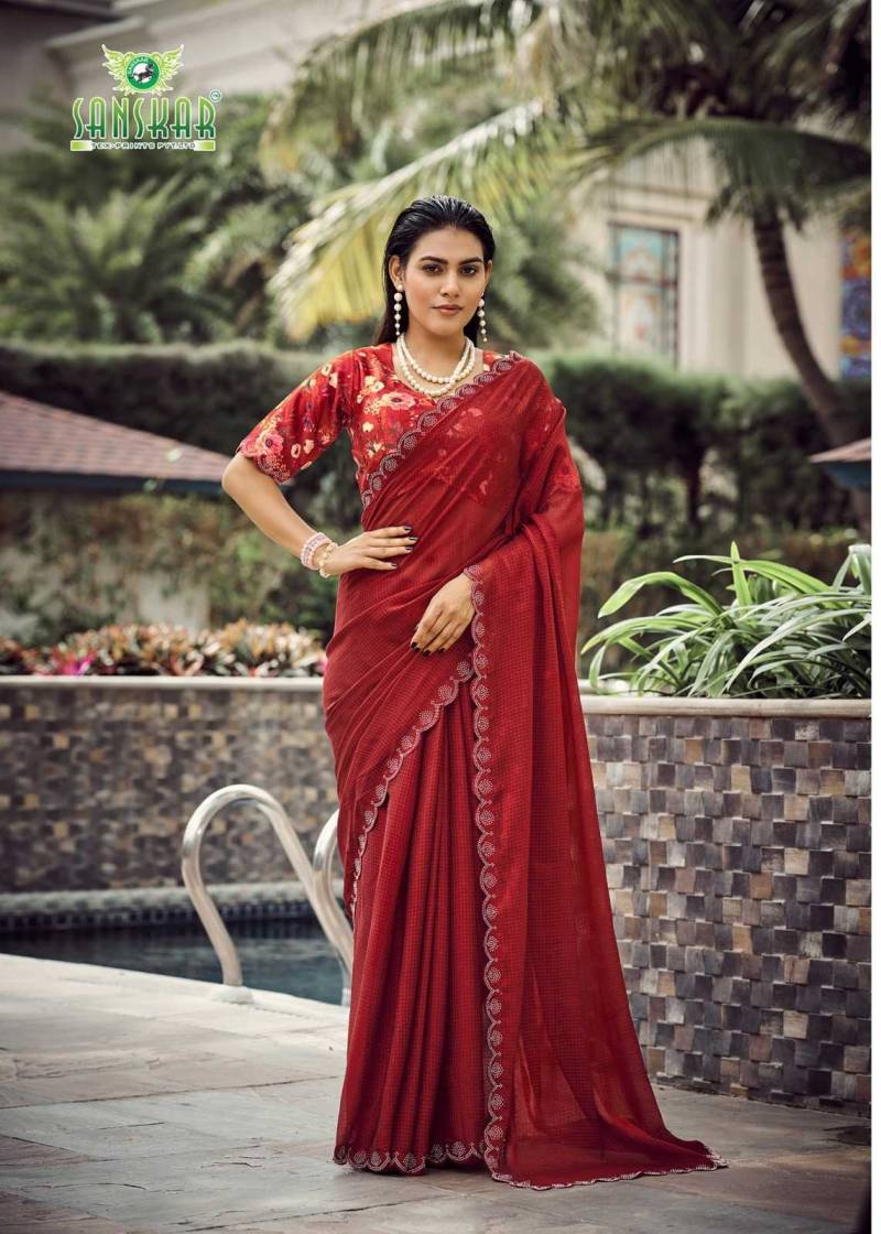 Sanskar Husn Simmer Pattern With Digital Print Saree Collection