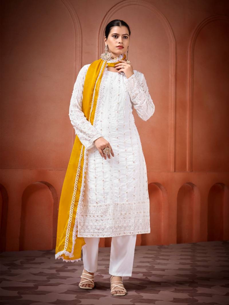 Yanaya 023 Georgette Embroidered Kurti Bottom With Dupatta