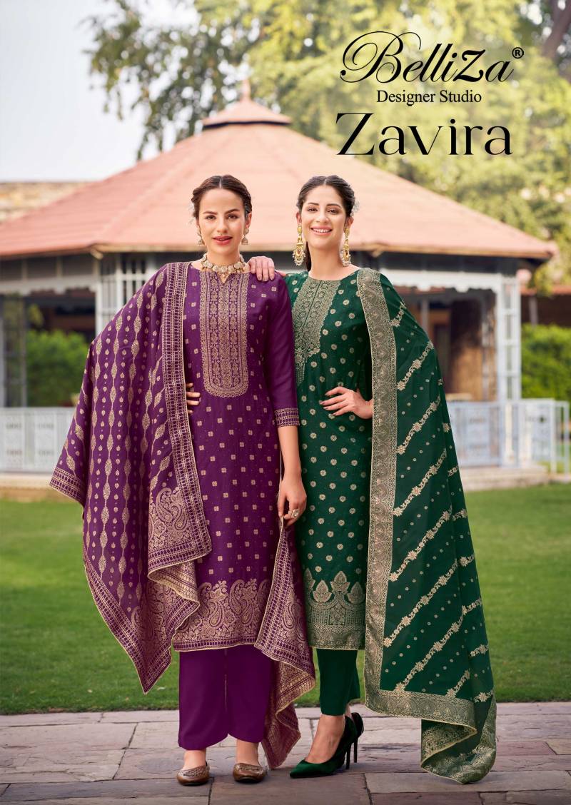 Belliza Zavira Viscose Dola Silk Jacquard Dress Material Collection