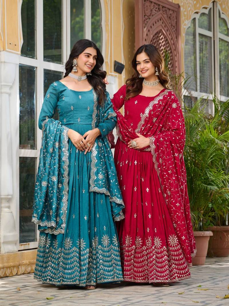 Luna Vol 41 Designer Silk Embroidered Gown With Dupatta Collection