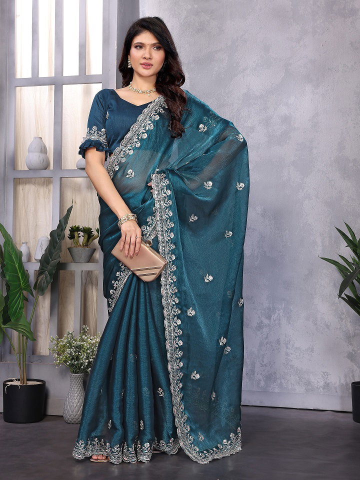 Kalpana Party Wear Embroidery Worked Jimmy Choo Saree with Un Stitched Blouse