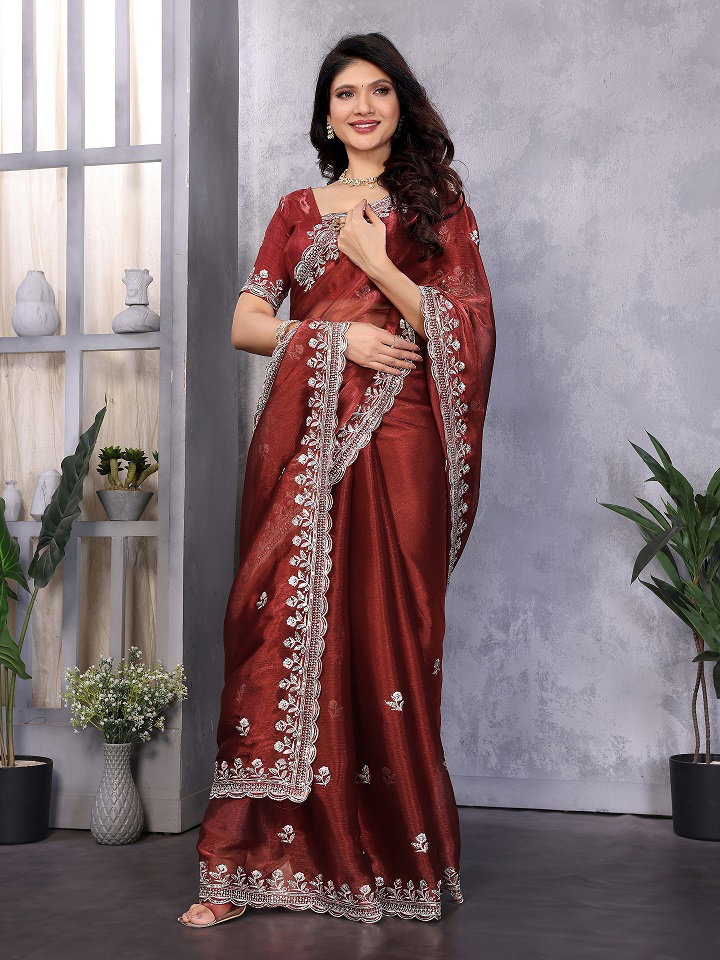 Kalpana Party Wear Embroidery Worked Jimmy Choo Saree with Un Stitched Blouse