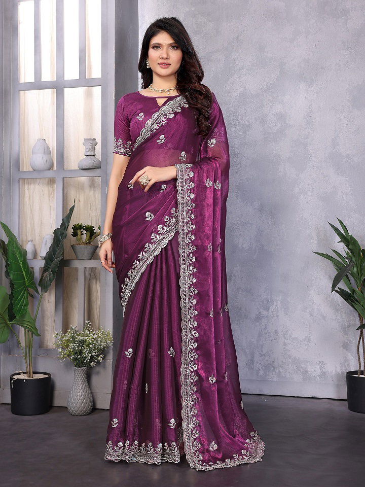 Kalpana Party Wear Embroidery Worked Jimmy Choo Saree with Un Stitched Blouse