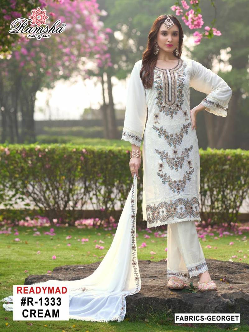 Ramsha R 1333 Cream And Black Ready Made Salwar Suits