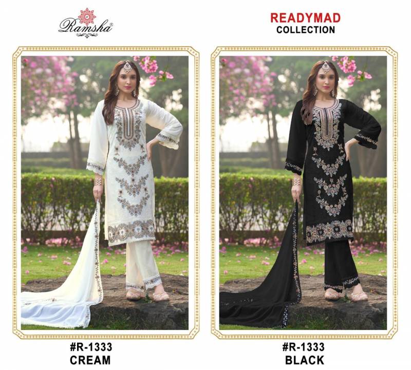 Ramsha R 1333 Cream And Black Ready Made Salwar Suits