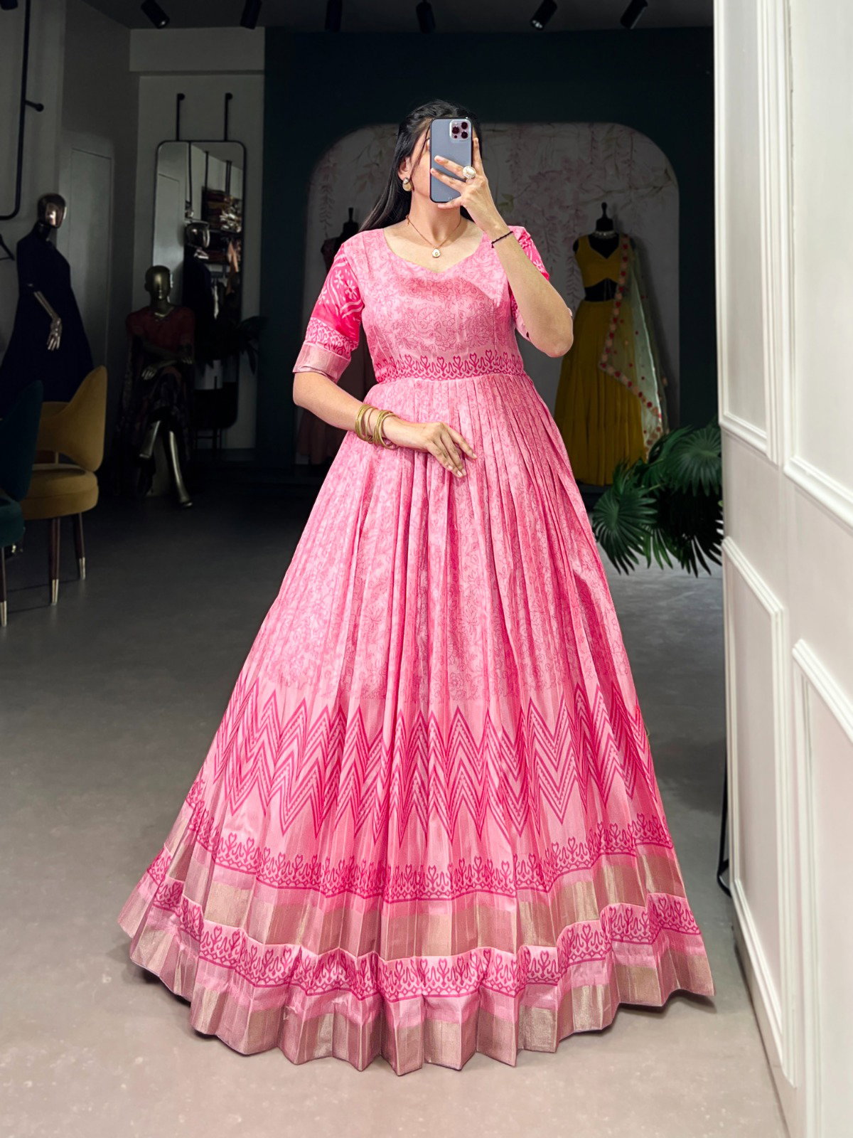 Lekha YNF 5036 Dola Silk Printed With Zari Weaving Gown Collection