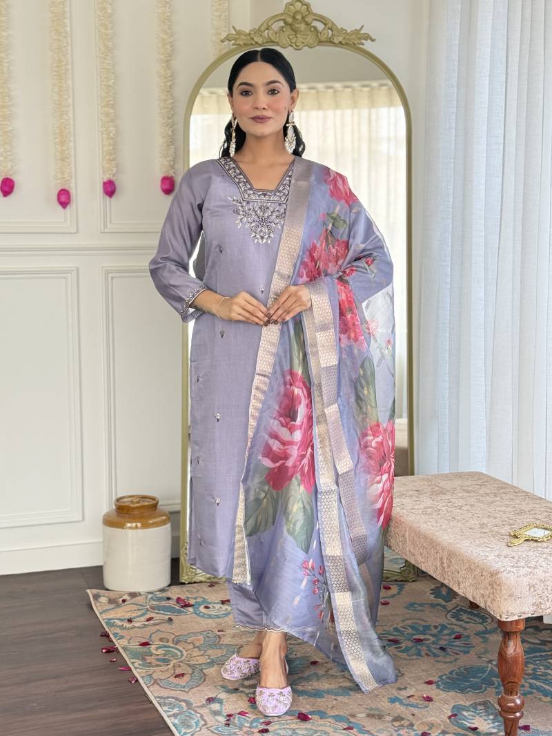 Grace 1 Chanderi Silk Embroidered Kurti Bottom With Dupatta