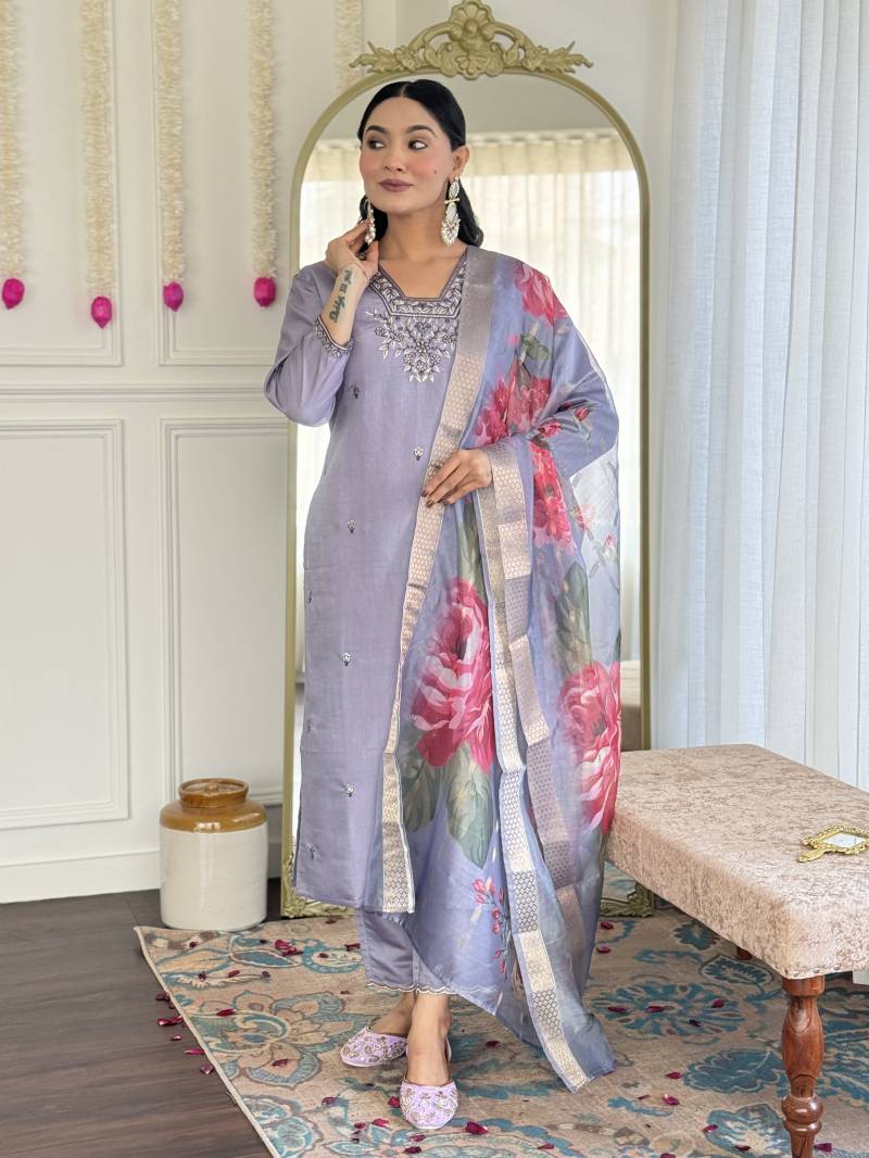 Grace 1 Chanderi Silk Embroidered Kurti Bottom With Dupatta