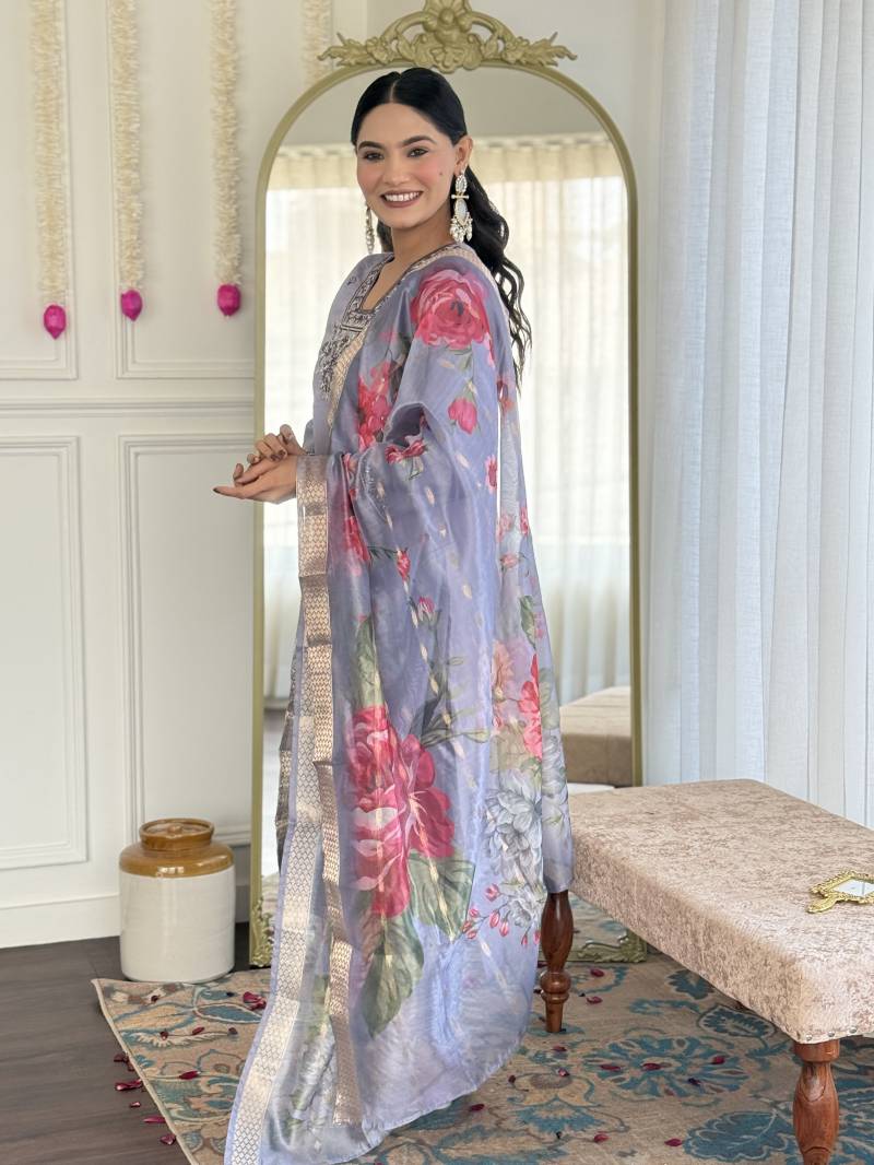 Grace 1 Chanderi Silk Embroidered Kurti Bottom With Dupatta