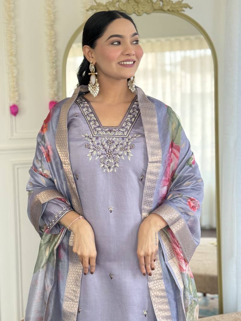 Grace 1 Chanderi Silk Embroidered Kurti Bottom With Dupatta
