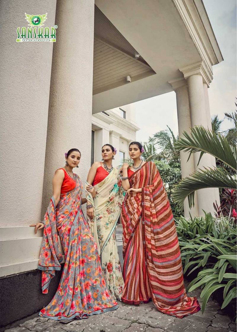Sanskar Malaika Bember Georgette Embroidered Saree Collection