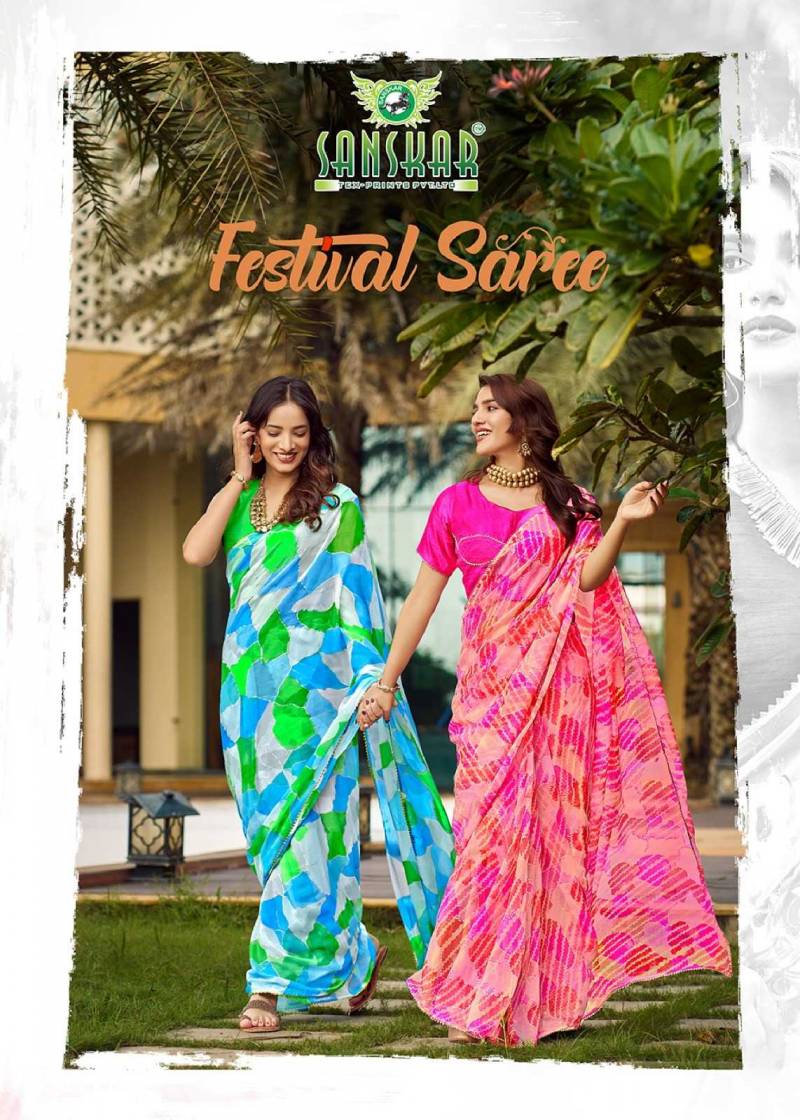 Sanskar Festival Saree Georgette Foil Printed Saree Collection