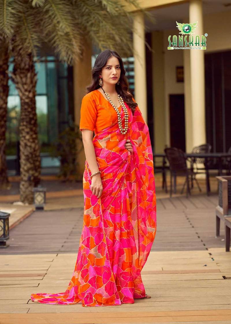 Sanskar Festival Saree Georgette Foil Printed Saree Collection